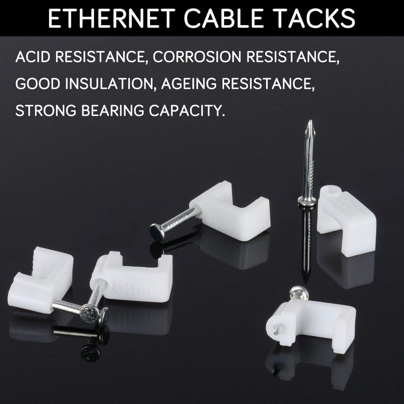 CableGeeker Cable Clips - CableGeeker 100 Pieces Ethernet Cable Clips with Nails 8mm Cord Holder for Cat6 Cat7 Flat Ethernet Cable (White) - Image 3